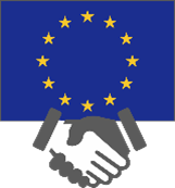 Europaflagge mit einem Symbol der gemeinsamen Arbeit