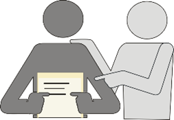 Icon von 2 Personen, die ein Dokument ansehen